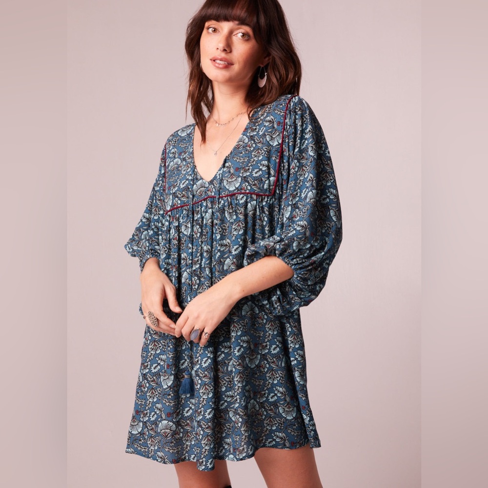 Band of The Free MALLORY TEAL FLORAL BABYDOLL MINI DRESS